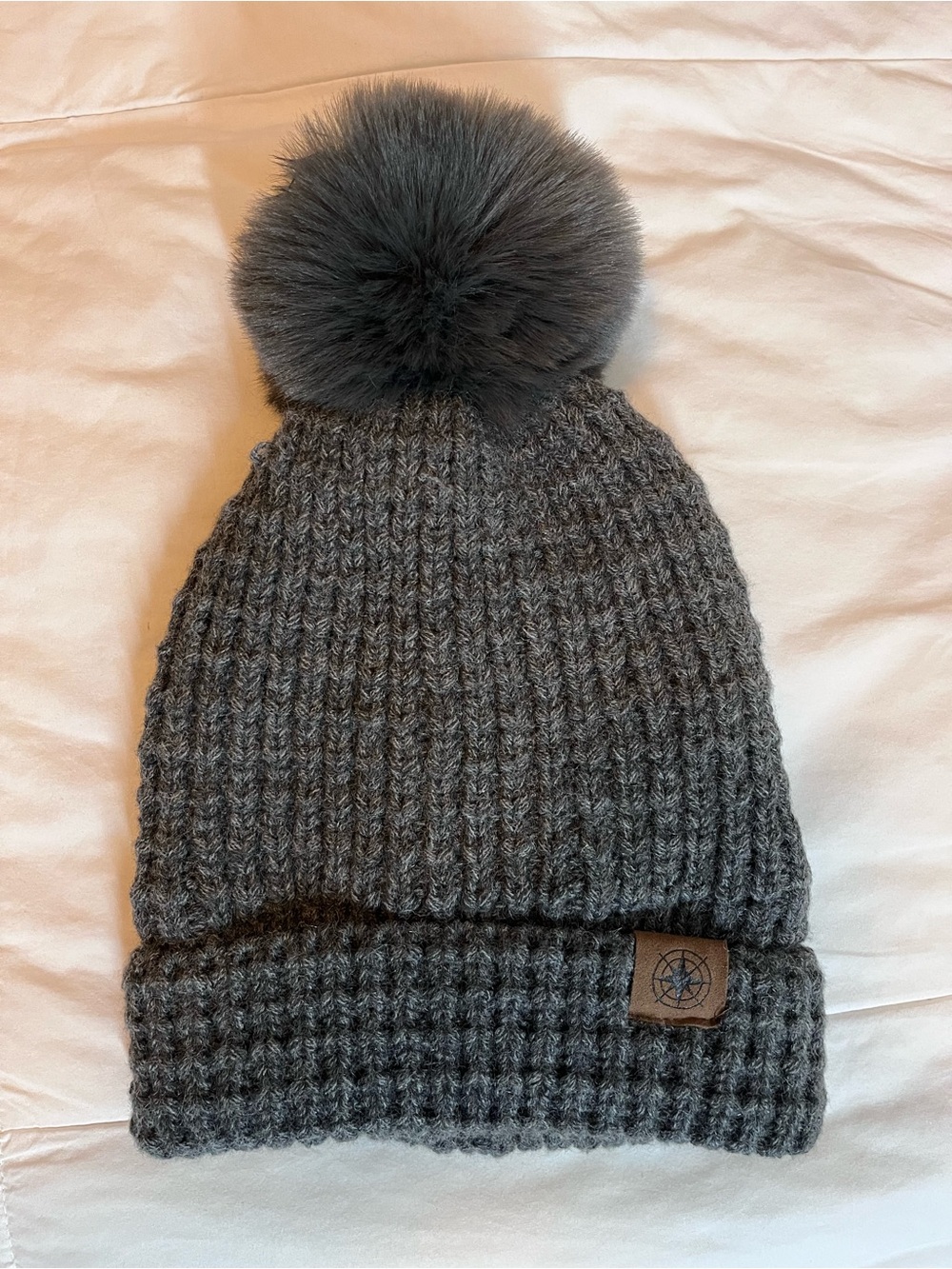 Gray Knit Pom Beanie - Brand Unspecified